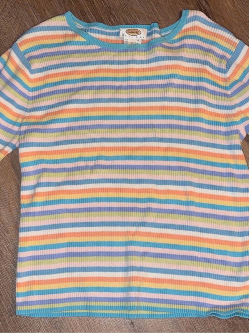 Talbots Pastel Multicolor Striped Short Sleeve Ribbed Sweater
